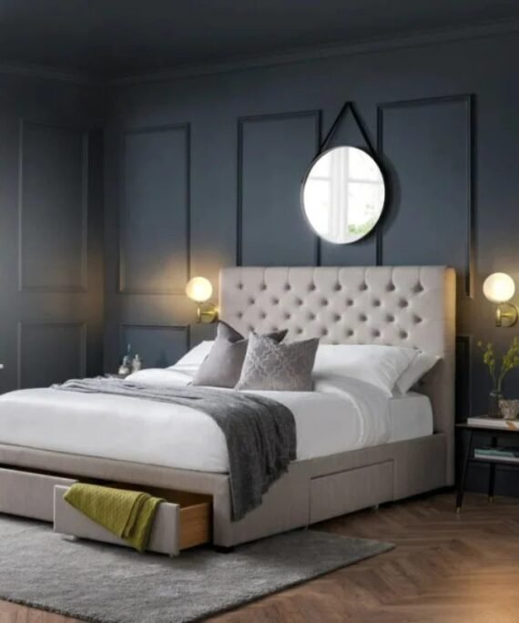 Double Velvet Bed with Storage Drawers