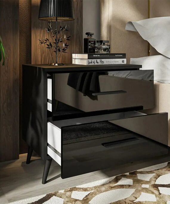 Black Glossy Bedside Table